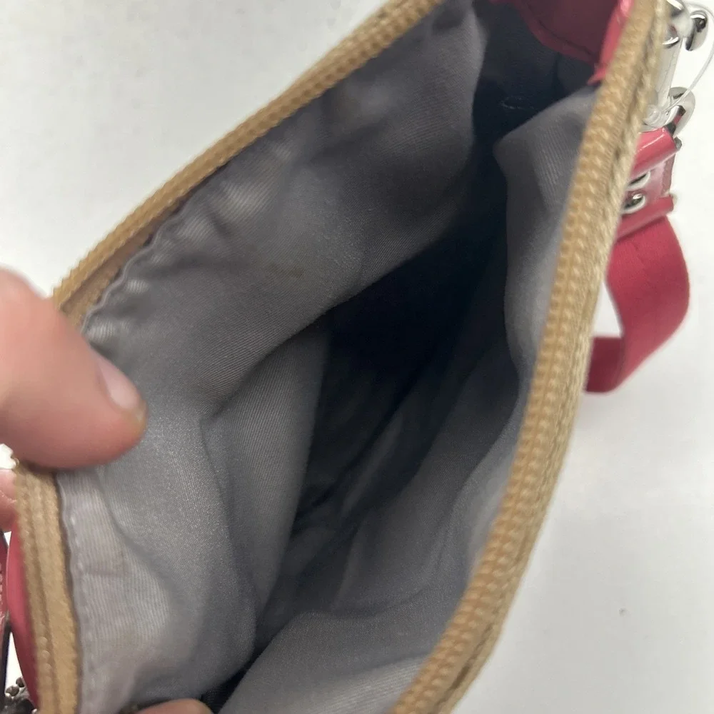 Coach Signature C Crossbody Bag Pink Khaki Canvas Leather Shoulder‎ Purse